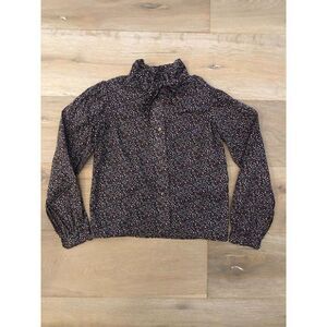 Chase N Sky Hawaii Black Floral Button Up Blouse, Girls 10, Bow Collar